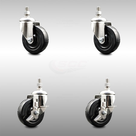 Service Caster 4 Inch 316SS Soft Rubber Wheel Swivel 10mm Threaded Stem Caster Brakes, 2PK SCC-SS316TS20S414-SRS-M1015-2-TLB-2
